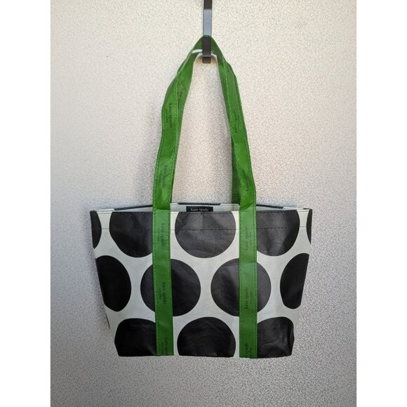 Kate Spade Reusable Shopping Tote 100% Recycled Polyester Green White Black Dot - Picture 1 of 7